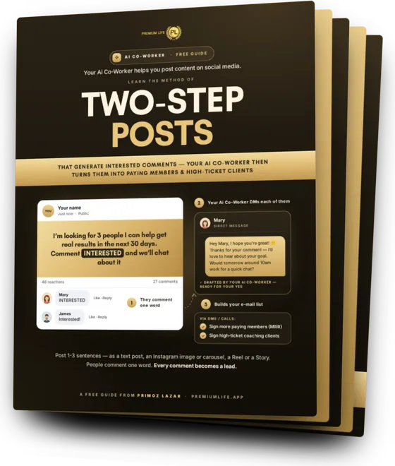 The free guide Two-Step Posts, with your Ai Co-Worker, as a workbook